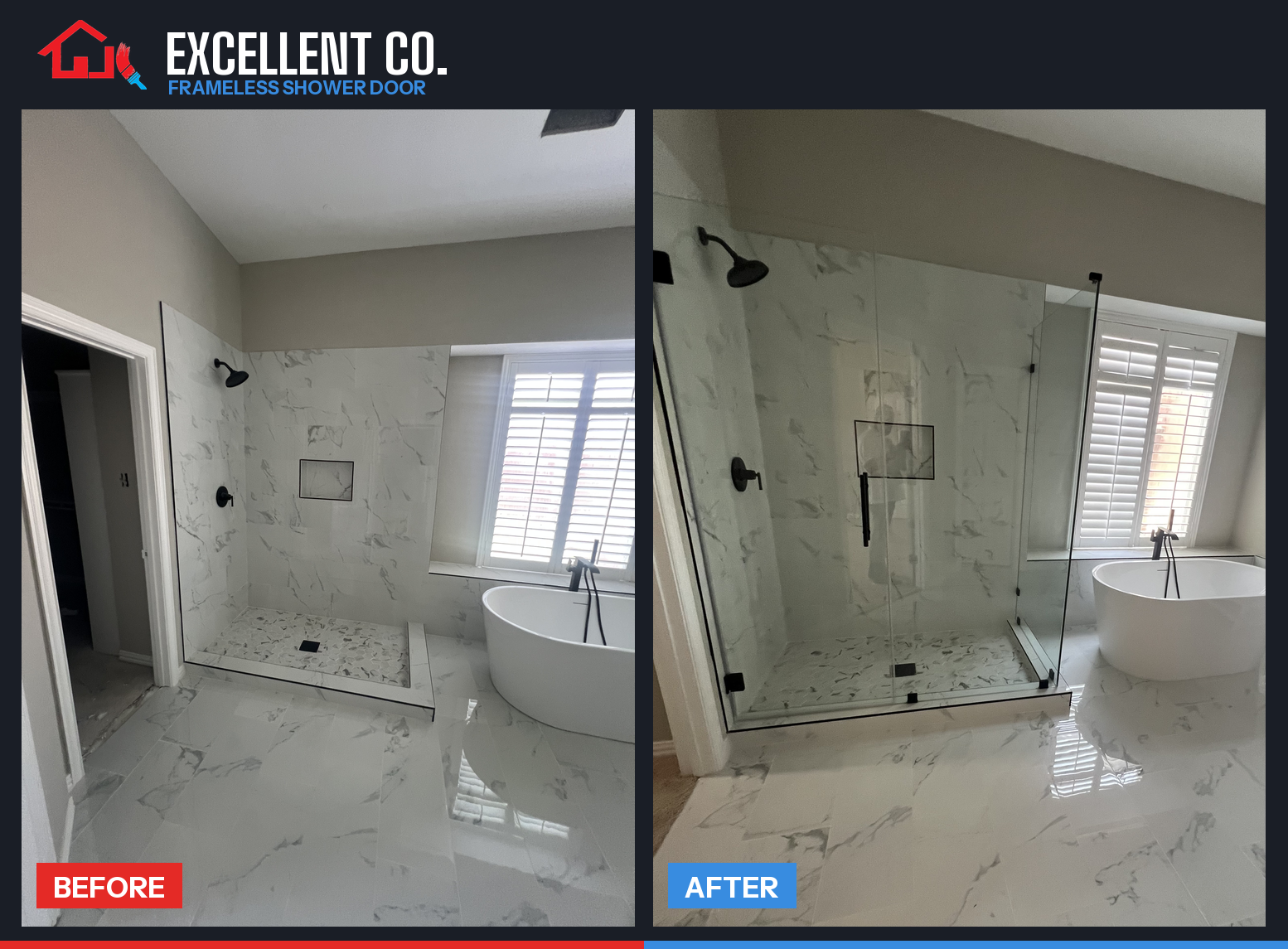 Frameless Shower Door — Before & After
